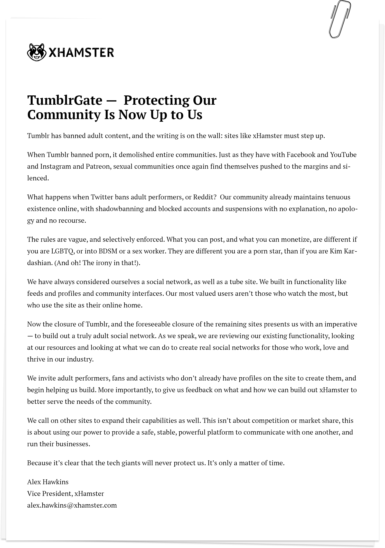 #TumblrGate Statement